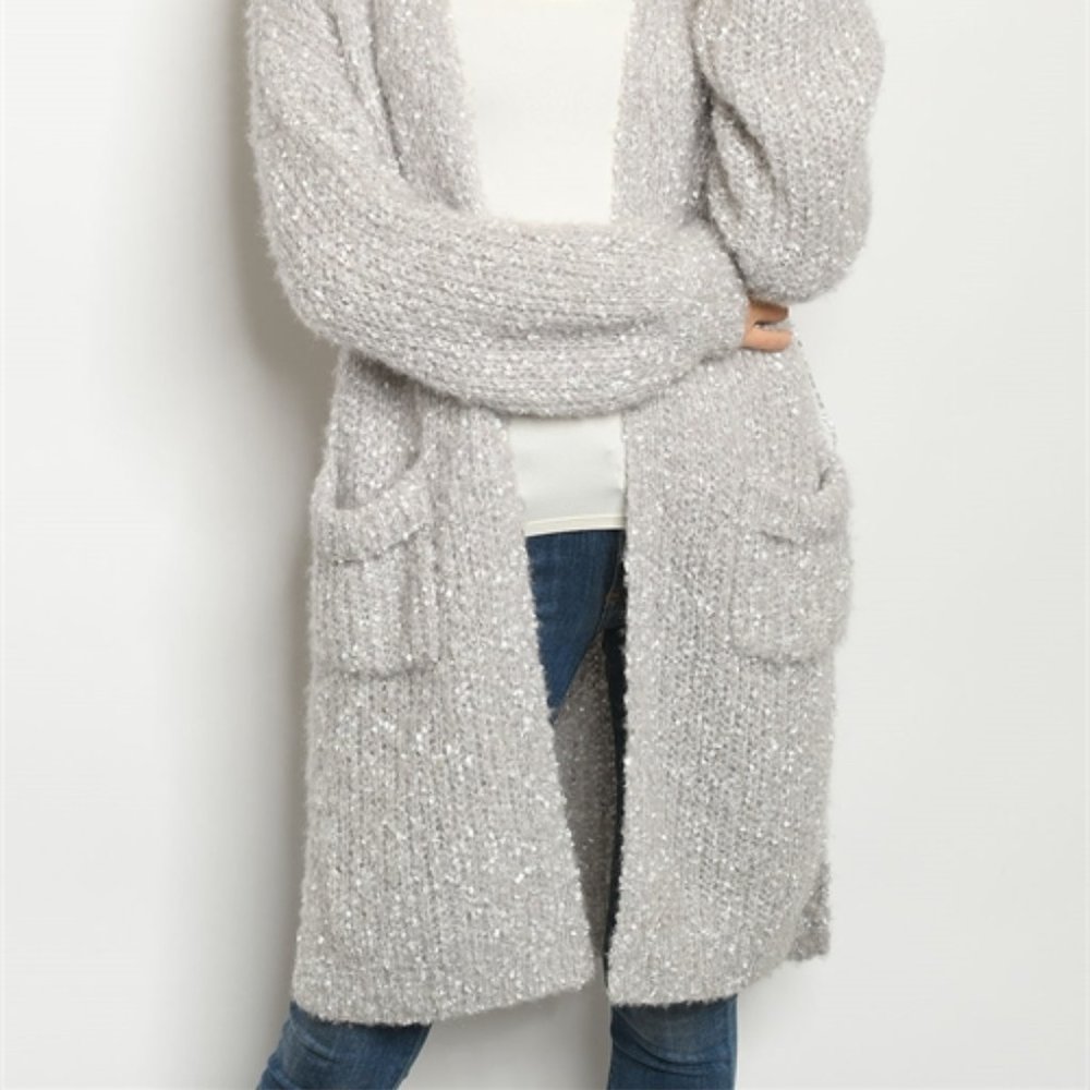 GREY & SILVER CARDIGAN SWEATER - Picture 3 of 8